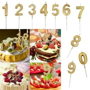 JLFNYA 10-Pieces Gold Numeral Birthday Candles,Cake Numeral Candles Number 0-9 Glitter Cake Topper Decoration for Birthday,Wedding Anniversary,Party Celebration